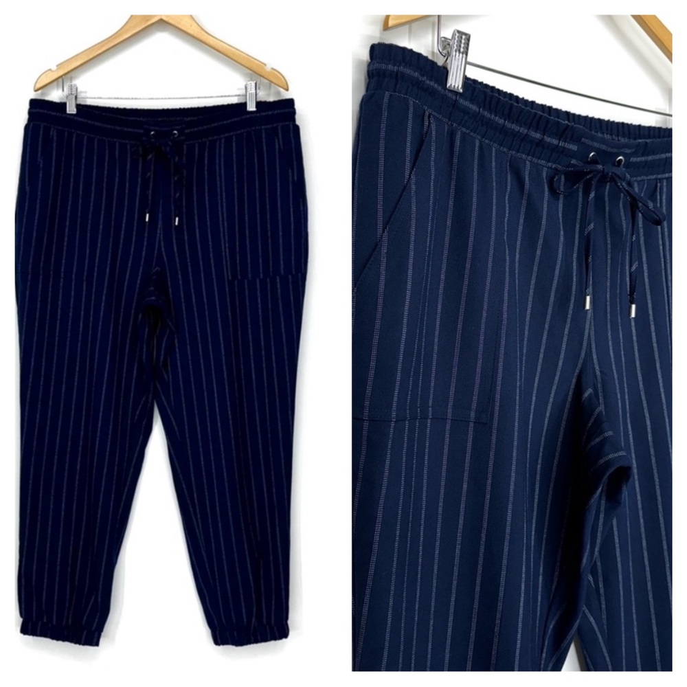 Nine West White Dot Striped Navy Blue Pull On Jogger Pants Summer Casual Size XL